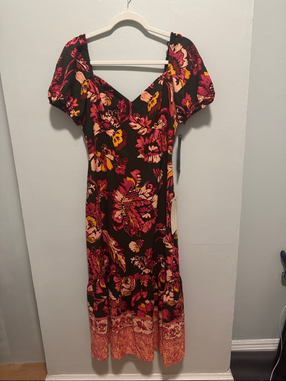 Adrianna Papell Black Maxi Dress with Pink & Yellow Floral Border